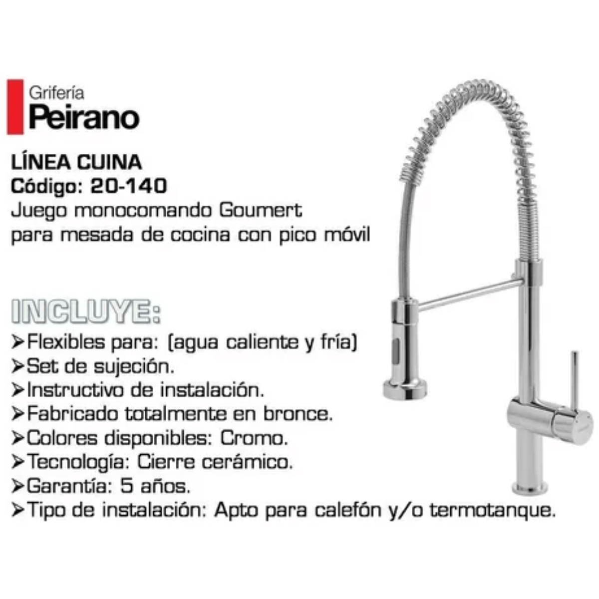 Grifería Peirano Cuina monocomando para cocina | Vedek Revestimientos