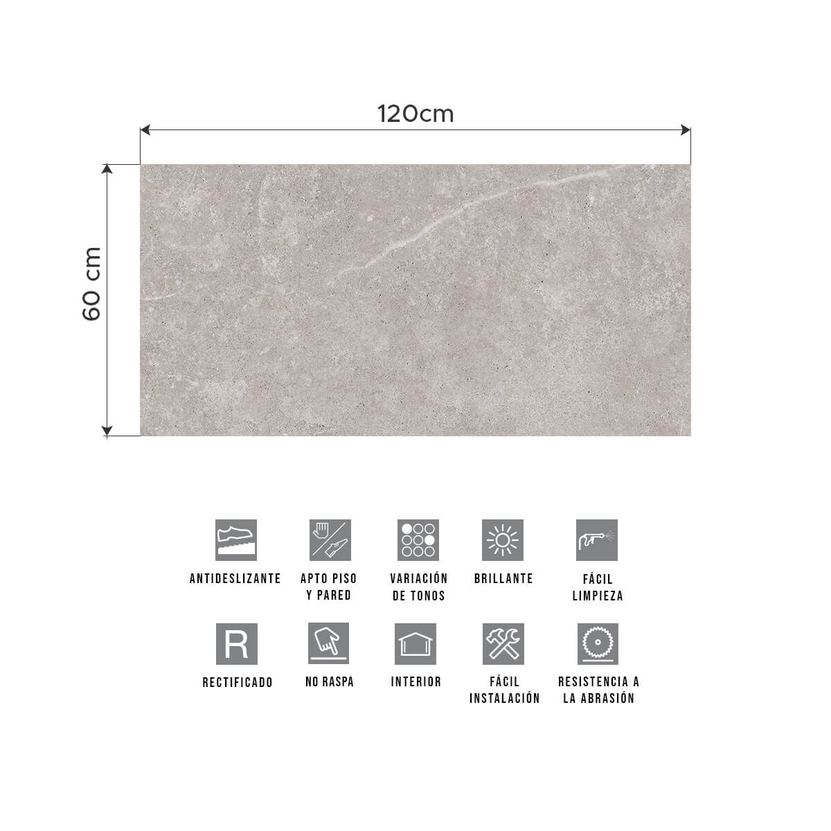 Porcelanato Aitos Grey Sugar Effect 120x60 cm | Vedek Revestimientos