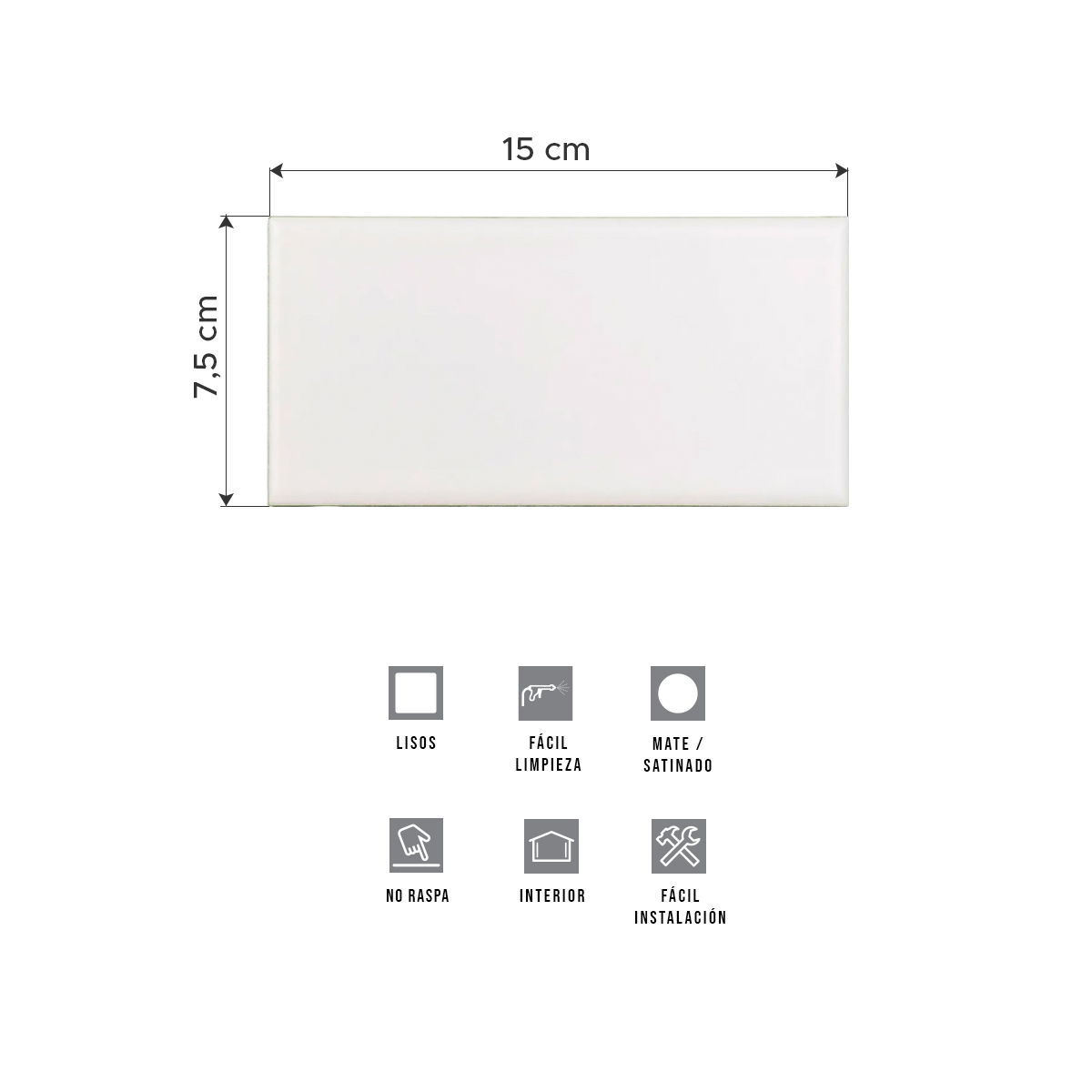 Azulejo Subway Blanco Liso 7,5x15 cm | Vedek Revestimientos