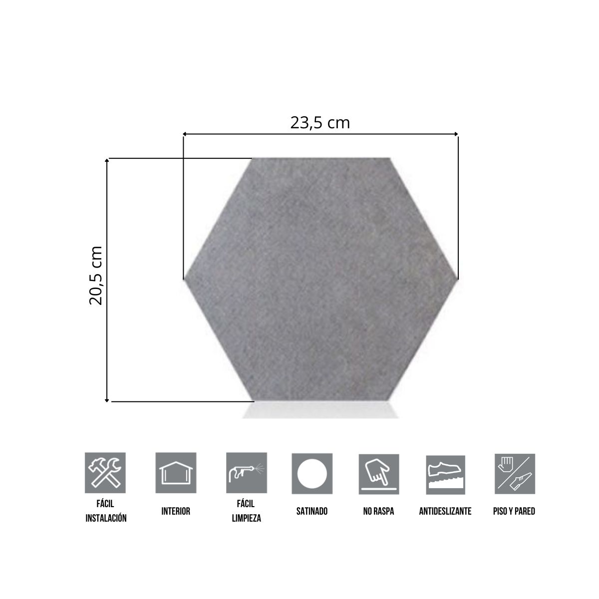 Porcelanato Hexagonal Mini Piú Gris 20,5 x 23,5 cm | Vedek Revestimientos