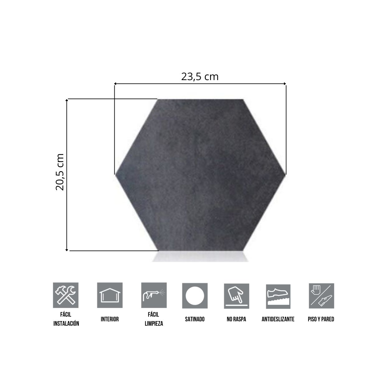 Porcelanato Hexagonal Mini Piú Negro 20,5 x 23,5 cm | Vedek Revestimientos