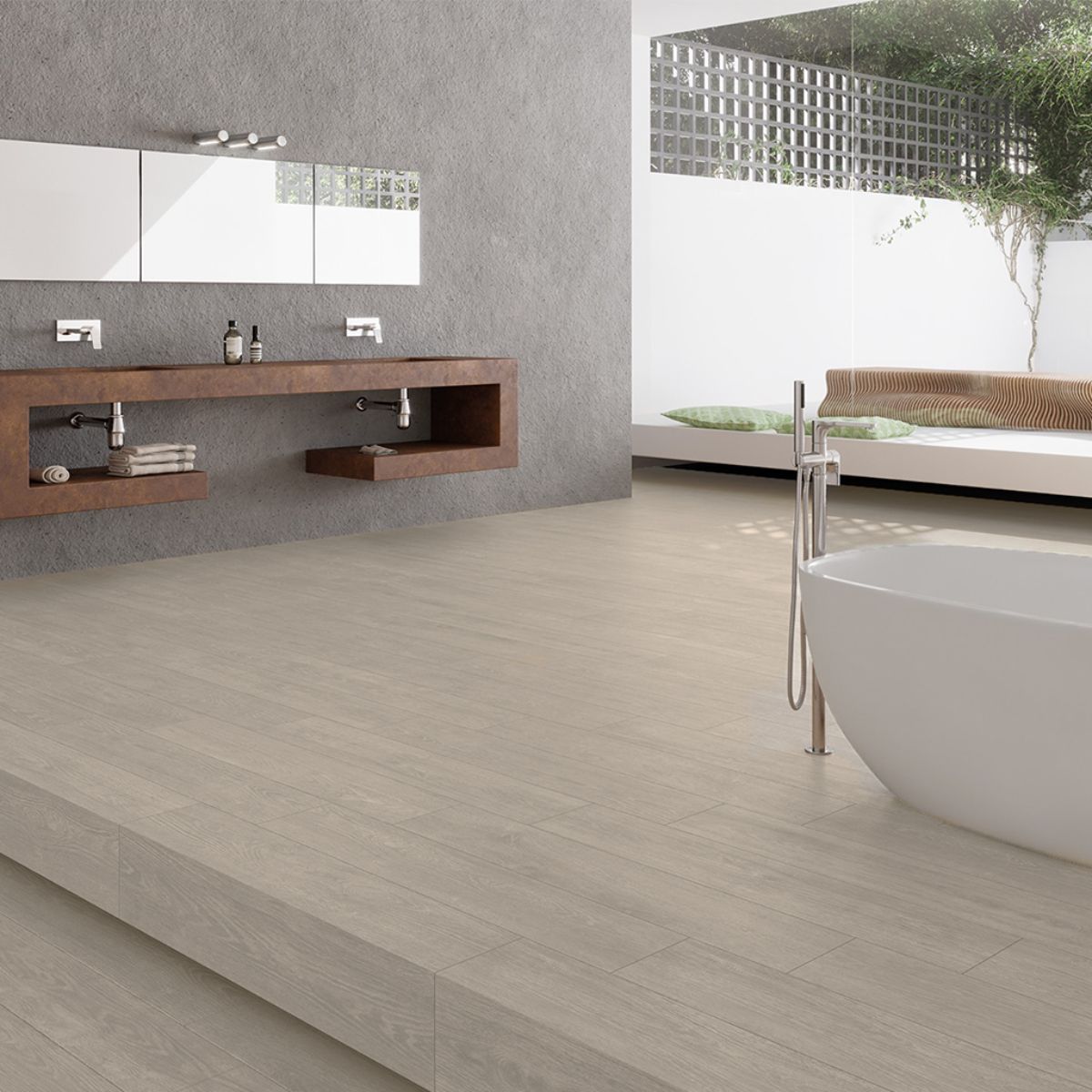 Porcelanato Símil Madera Larix Gris RC Slip-Stop  23x120 cm | Vedek Revestimientos